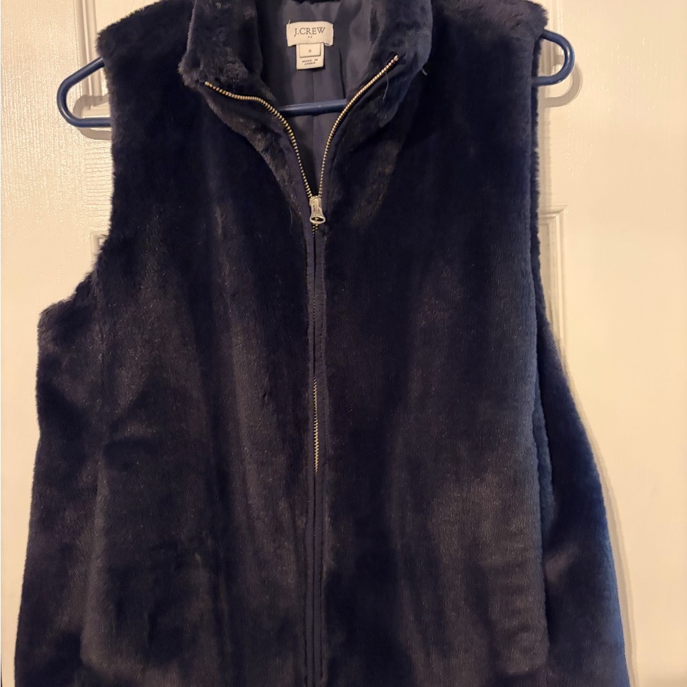 J. Crew Women's Dark Blue Faux Fur Vest